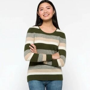 Nwt 41 Hawthorn Women Green Grey Tan Striped SOFT No Itch 100% Cashmere Sweater‎